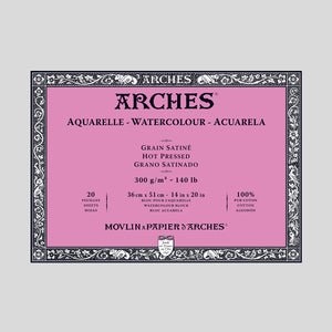 Arches Block 300g Hot Pressed 14-1/8"x20" White (20 Sheets)