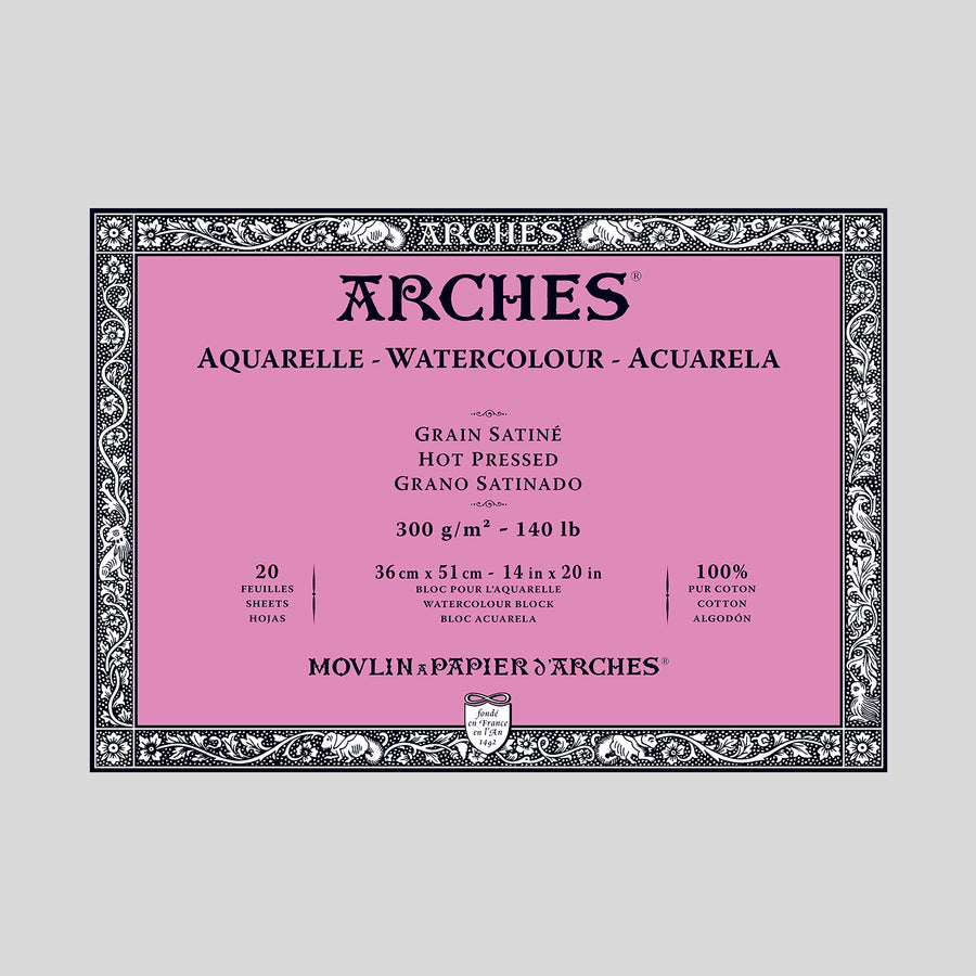 Arches Block 300g Hot Pressed 14-1/8"x20" White (20 Sheets)