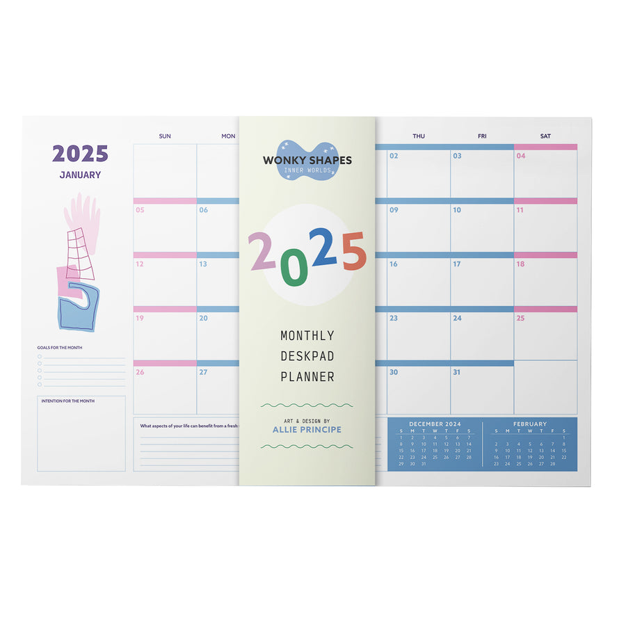 2025 Monthly Deskpad Planner Wonky Shapes Inner Worlds 11" x 17"