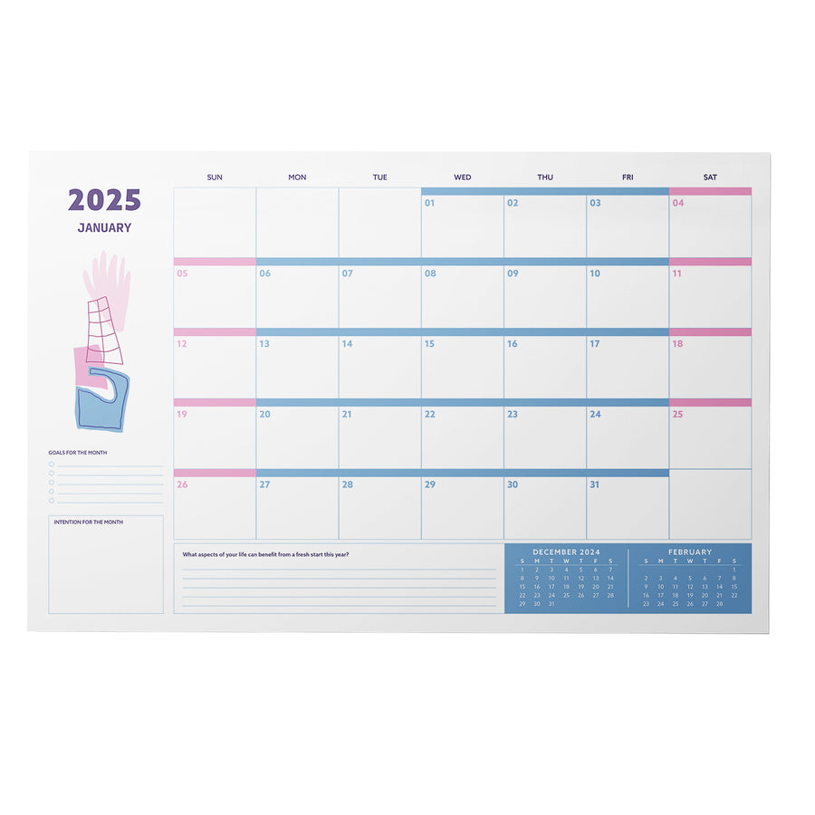 2025 Monthly Deskpad Planner Wonky Shapes Inner Worlds 11" x 17"