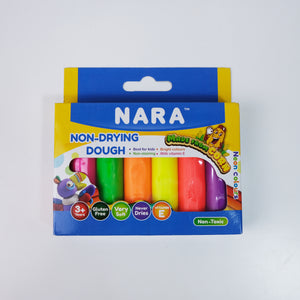 Nara Non-Drying Dough; 6 neon colors, 6 round sticks 135g