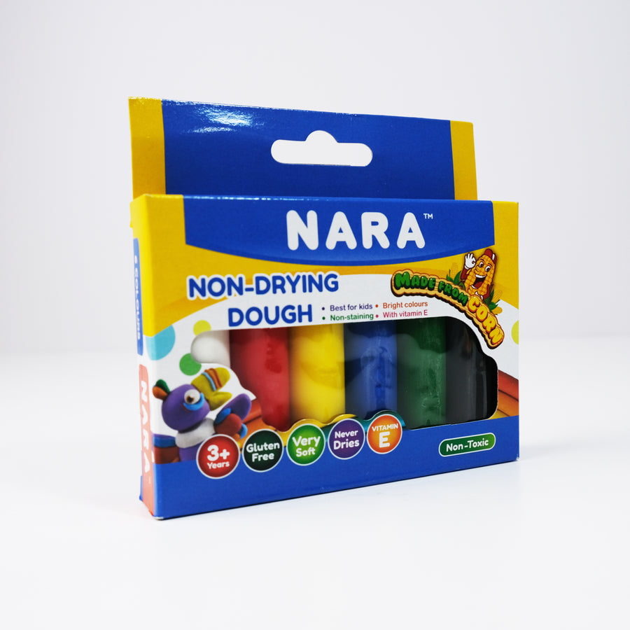Nara Non-Drying Dough; 6 Normal Colors, 6 Round Sticks 135g