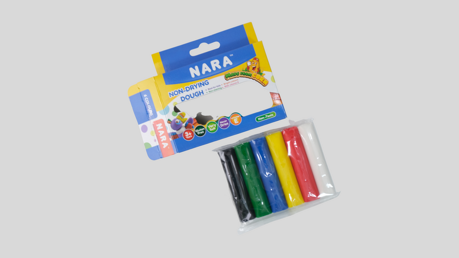 Nara Non-Drying Dough; 6 Normal Colors, 6 Round Sticks 135g