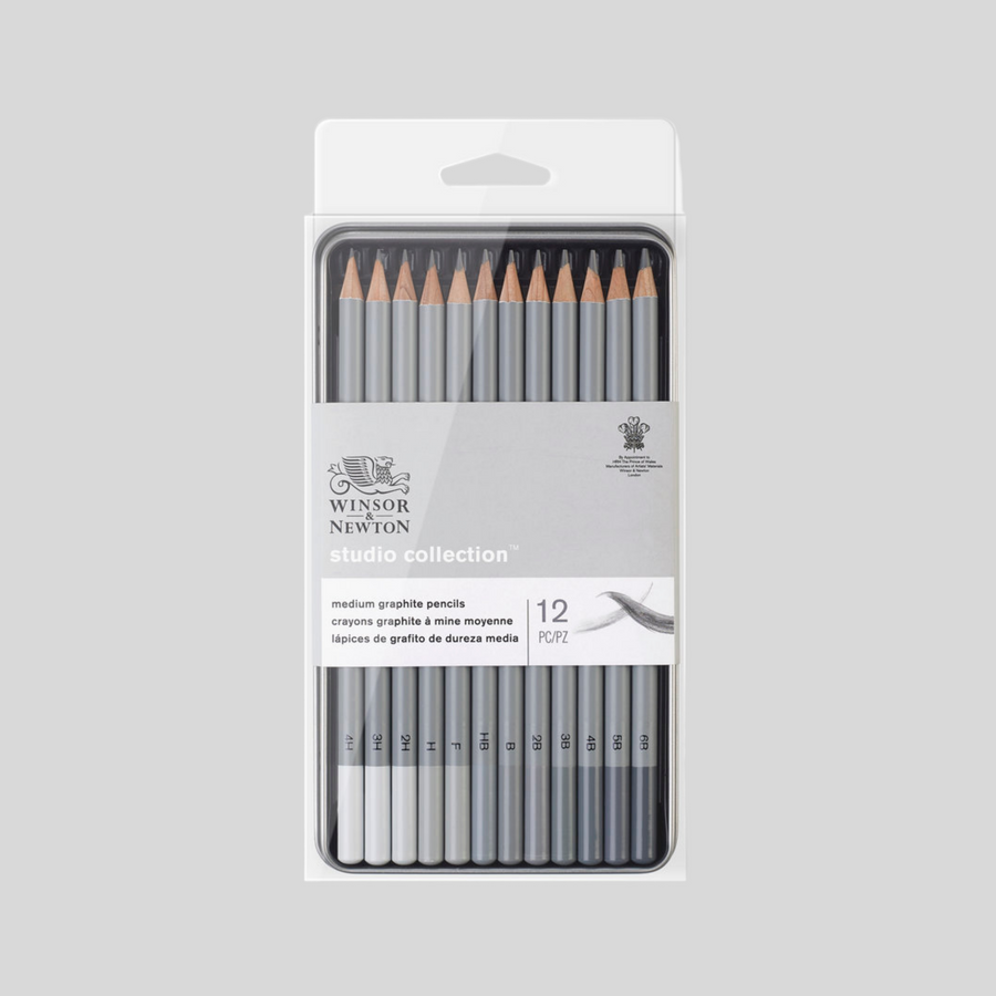 Winsor & Newton Graphite Pencil Medium x12 Tin Set